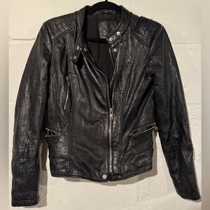 Bershka Black Leather Moto Jacket with Zip Details